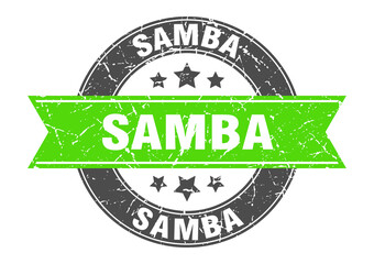 samba round stamp with ribbon. label sign
