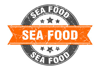 sea food round stamp with ribbon. label sign