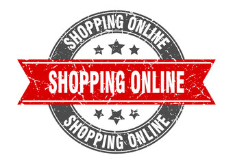 shopping online round stamp with ribbon. label sign