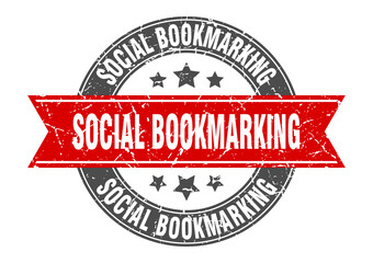 social bookmarking round stamp with ribbon. label sign