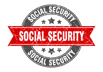 social security round stamp with ribbon. label sign