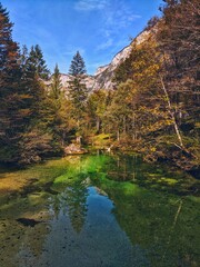 Scenic view of beautiful mountains landscape and Bohinj Lake