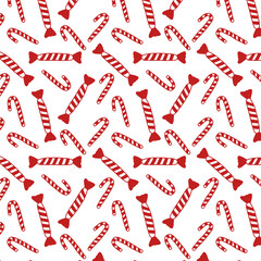 Christmas sweets and candies on a white background seamless pattern 