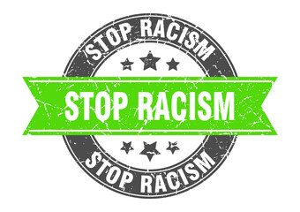 Obraz premium stop racism round stamp with ribbon. label sign