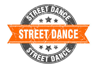 street dance round stamp with ribbon. label sign