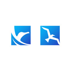 two logos of a seagull bird inside square shapes