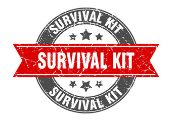 survival kit round stamp with ribbon. label sign
