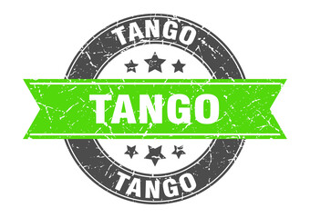 tango round stamp with ribbon. label sign