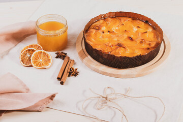 delicious natural homemade peach apricot cinnamon and honey pie 