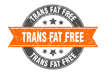 trans fat free round stamp with ribbon. label sign