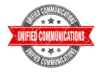 unified communications round stamp with ribbon. label sign