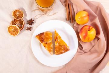 delicious natural homemade peach apricot cinnamon and honey pie 