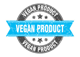 vegan product round stamp with ribbon. label sign