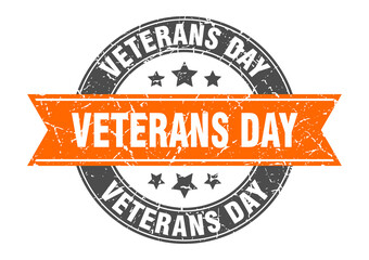 veterans day round stamp with ribbon. label sign