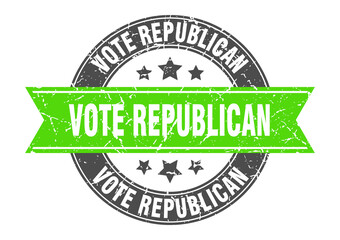 vote republican round stamp with ribbon. label sign