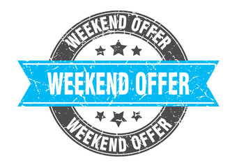 weekend offer round stamp with ribbon. label sign