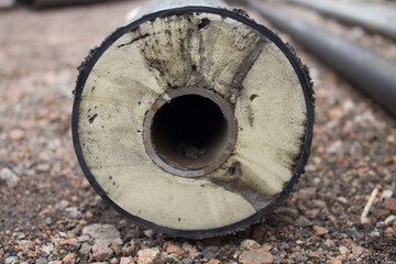 Pipe in polyurethane foam insulation. Thermal insulation of pipes. Pipes for heating and water...