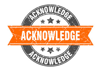 acknowledge round stamp with ribbon. label sign