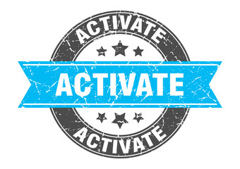 activate round stamp with ribbon. label sign