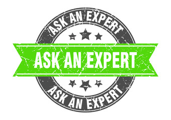 ask an expert round stamp with ribbon. label sign