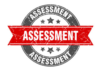 assessment round stamp with ribbon. label sign