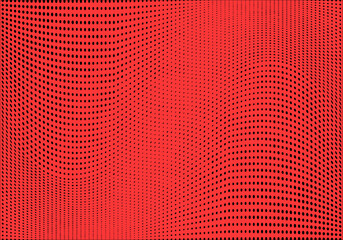 Polka dot pop art halftone pattern. Red dots on black background
