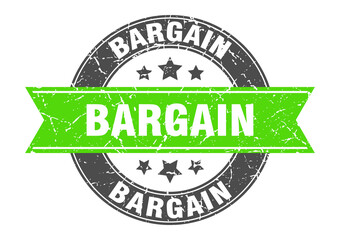 bargain round stamp with ribbon. label sign