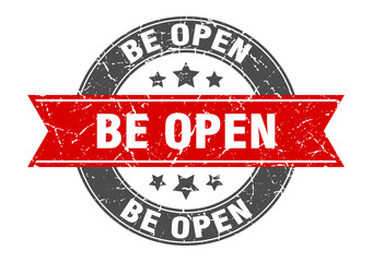 be open round stamp with ribbon. label sign