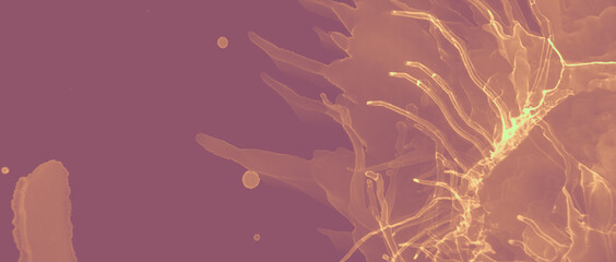 Ink Gold Surface. Red Glitter Paint. Brown Art 