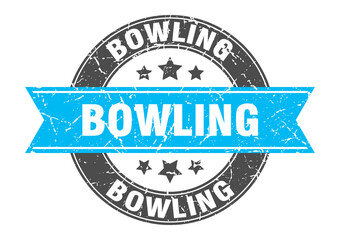bowling round stamp with ribbon. label sign