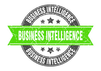 business intelligence round stamp with ribbon. label sign