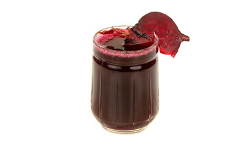 Beetroot juice in a glass and fresh organics beetroot isolated on white background