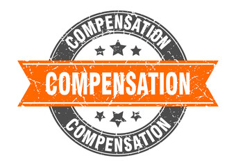 compensation round stamp with ribbon. label sign