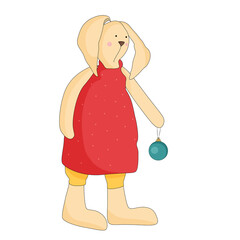 Cartoon rabbit, bunny in red dress with a ball stock vector illustration.