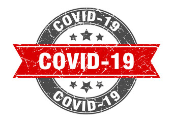 covid-19 round stamp with ribbon. label sign
