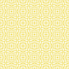 Vector geometric seamless texture with lines, diamonds, stars, rhombuses, grid, net. Modern abstract linear pattern in yellow color. Stylish graphic background. Repeatable ornament. Modern design