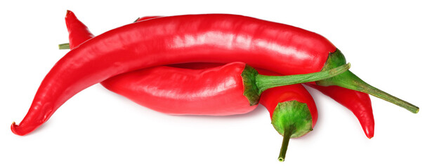 red hot chili peppers isolated on white background. full depth of field