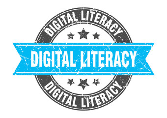digital literacy round stamp with ribbon. label sign
