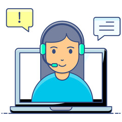 
Vector of customer support, female wearing headphones 
