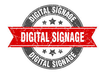 Obraz premium digital signage round stamp with ribbon. label sign