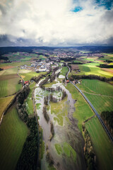Luftaufnahme der Überschwemmung der Fichtelnaab nähe Erbendorf 