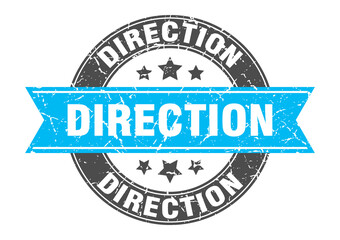 direction round stamp with ribbon. label sign