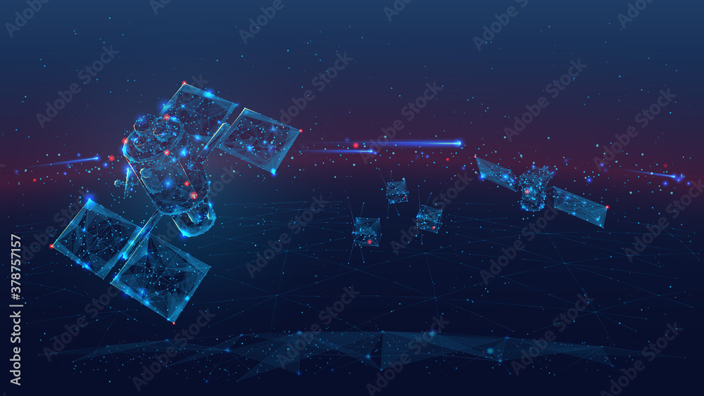 Aufkleber 3d satellites polygonal art illustration. wireless satellite technology, communication or network co