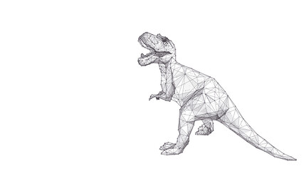 Abstract huge roaring tyrannosaurus rex isolated in white background. Polygonal sketch 3d dino consists of black lines, dots and triangles. Vector animal hand drawing concept