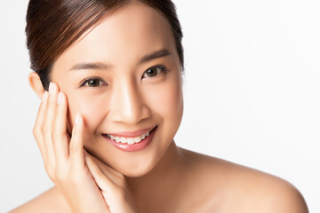 Beautiful young asian woman with clean fresh skin on white background, Face care, Facial treatment, Cosmetology, beauty and spa, Asian women portrait