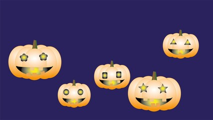 Set of pumpkins on a dark background. Orange pumpkin with a smile. Template for your design for the Halloween holiday. Gradient.