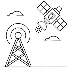 
Trendy icon of telecommunication, tower with satellite 
