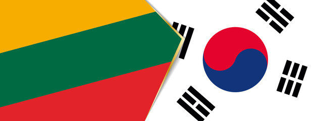 Lithuania and South Korea flags, two vector flags.