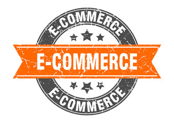 e-commerce round stamp with ribbon. label sign