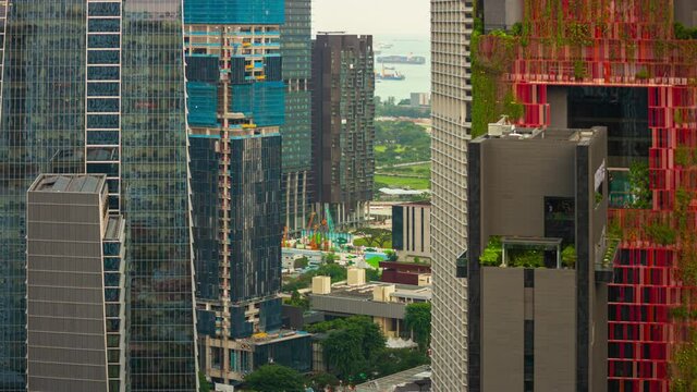 sunny day singapore city downtown famous rooftop street view timelapse 4k